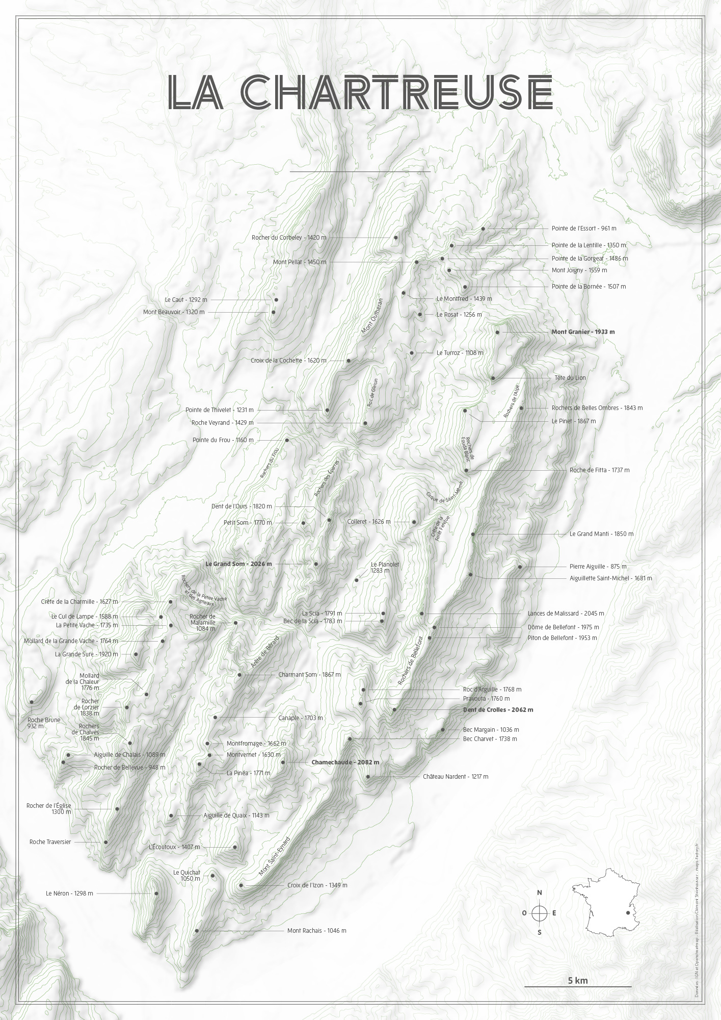 Affiche d'une carte du massif de la chartreuse