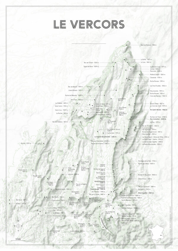 poster d'une carte du massif Vercors