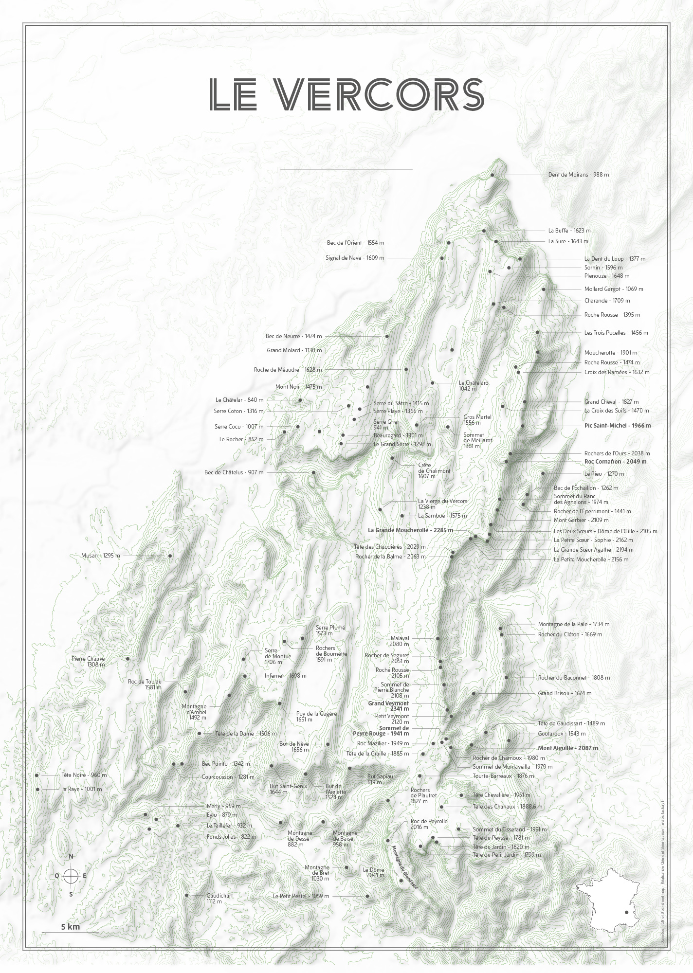 poster d'une carte du massif Vercors