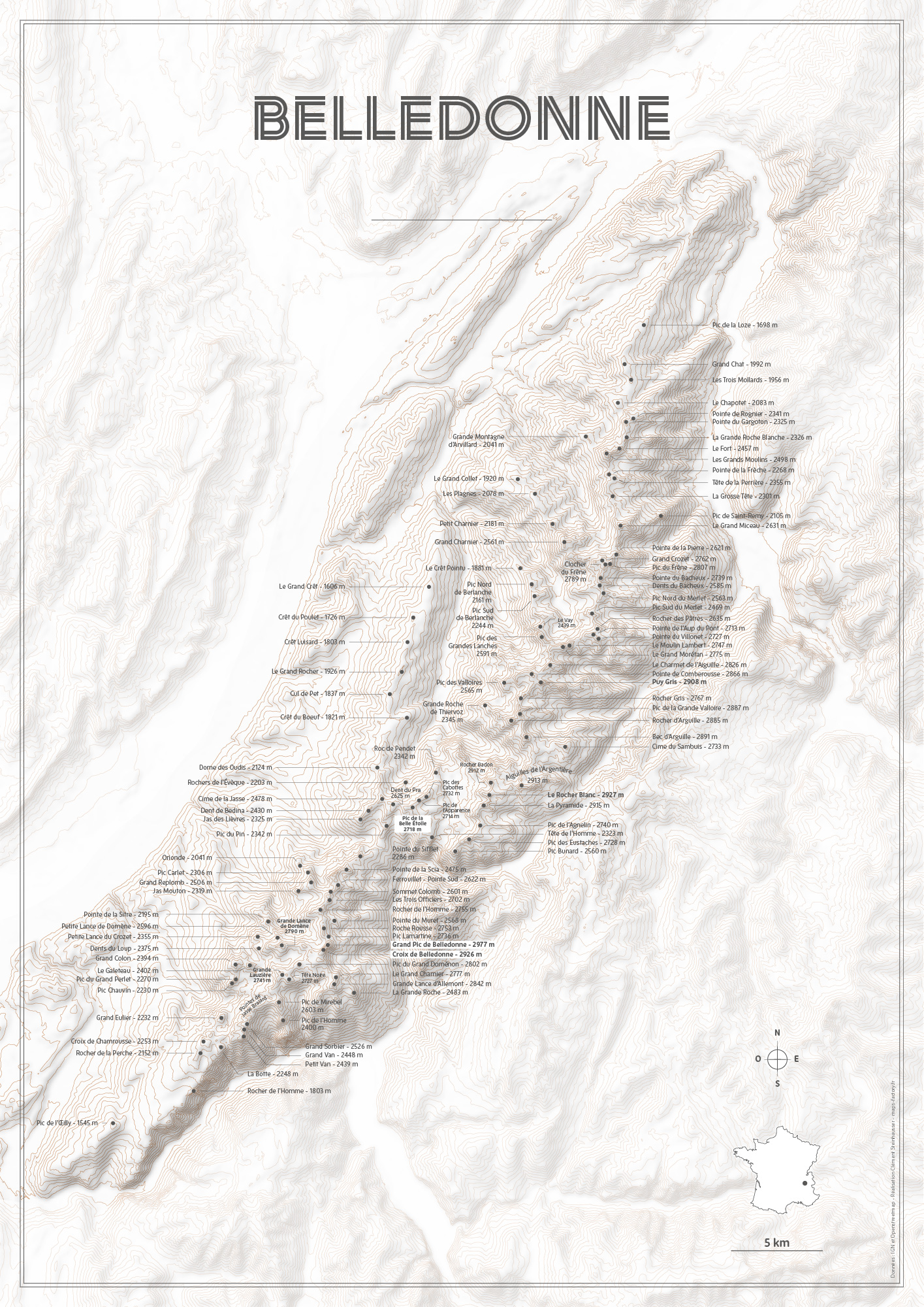 Poster de la carte de la chaîne de Belledonne