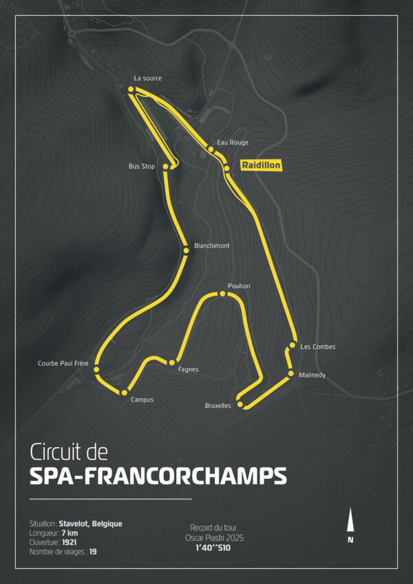 Carte du Circuit de Spa-Francorchamps édition spéciale 2025